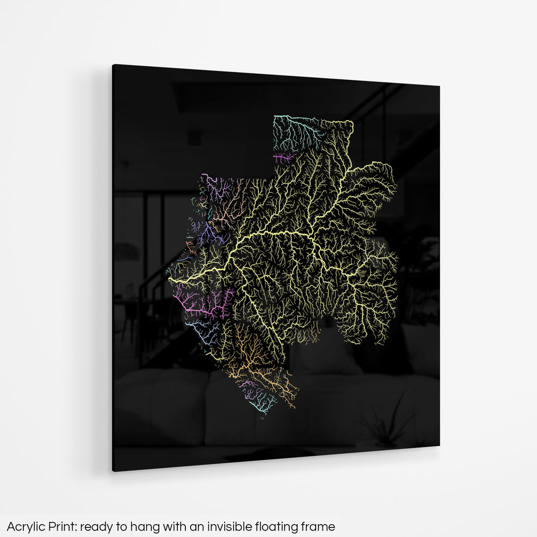 Gabon - River basin map, pastel colours - Wall Art