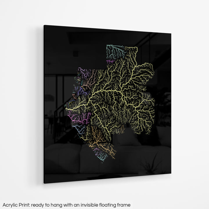 Gabon - River basin map, pastel colours - Wall Art