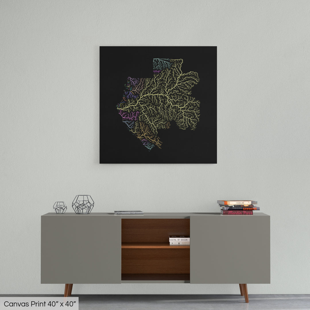 Gabon - River basin map, pastel colours - Wall Art