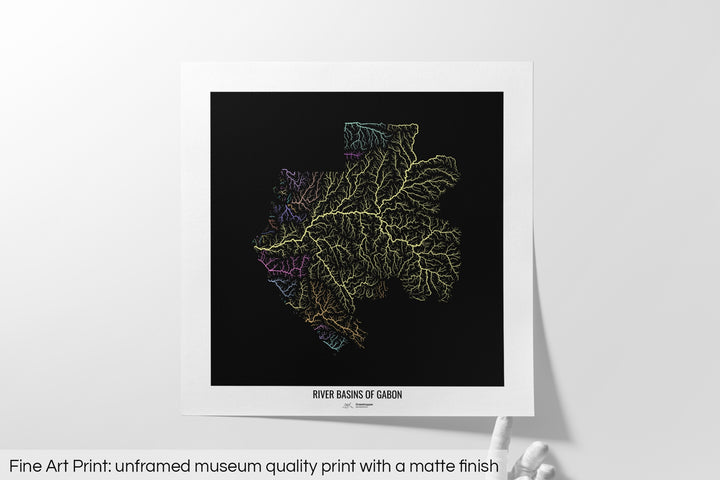 Gabon - River basin map, pastel colours - Wall Art