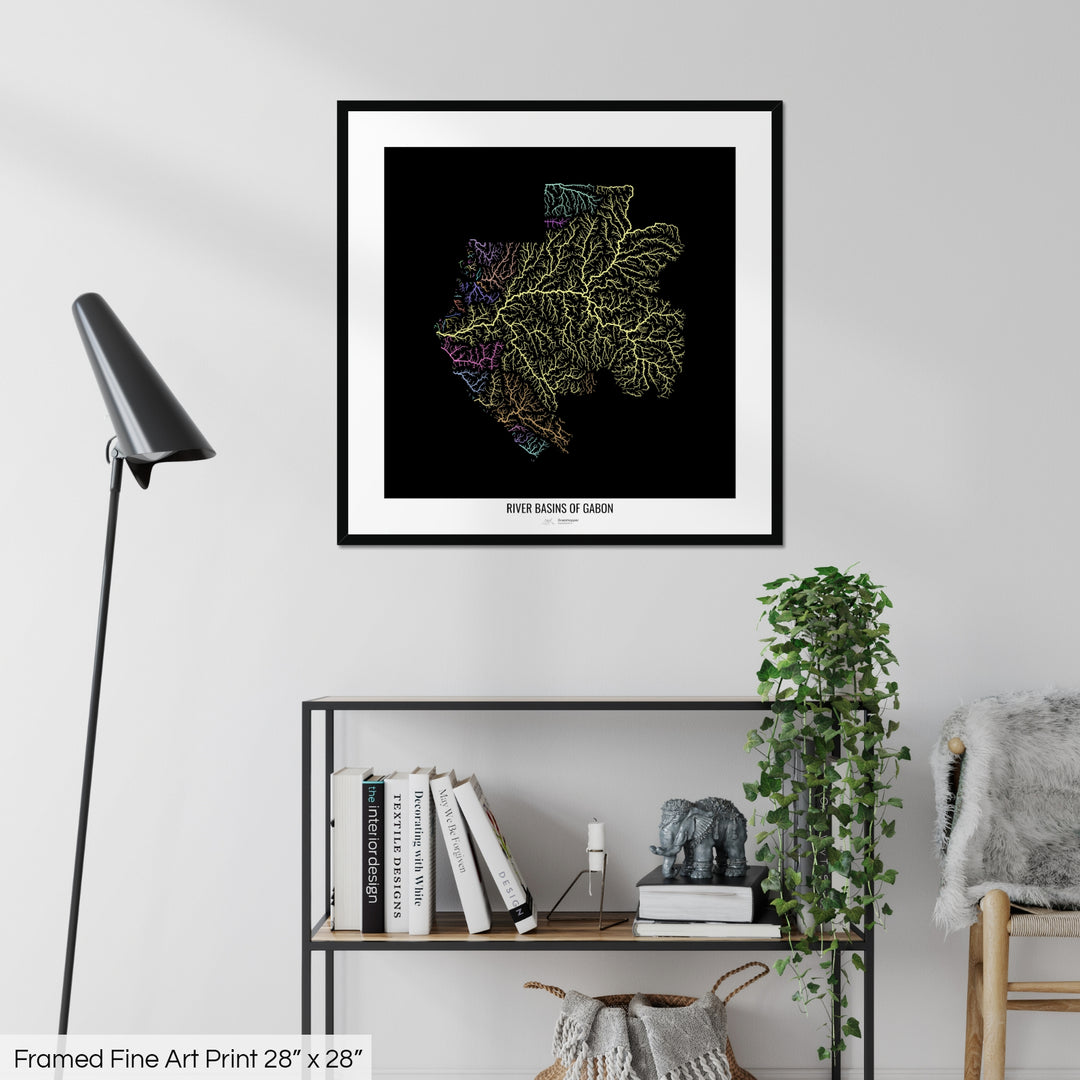 Gabon - River basin map, pastel colours - Wall Art