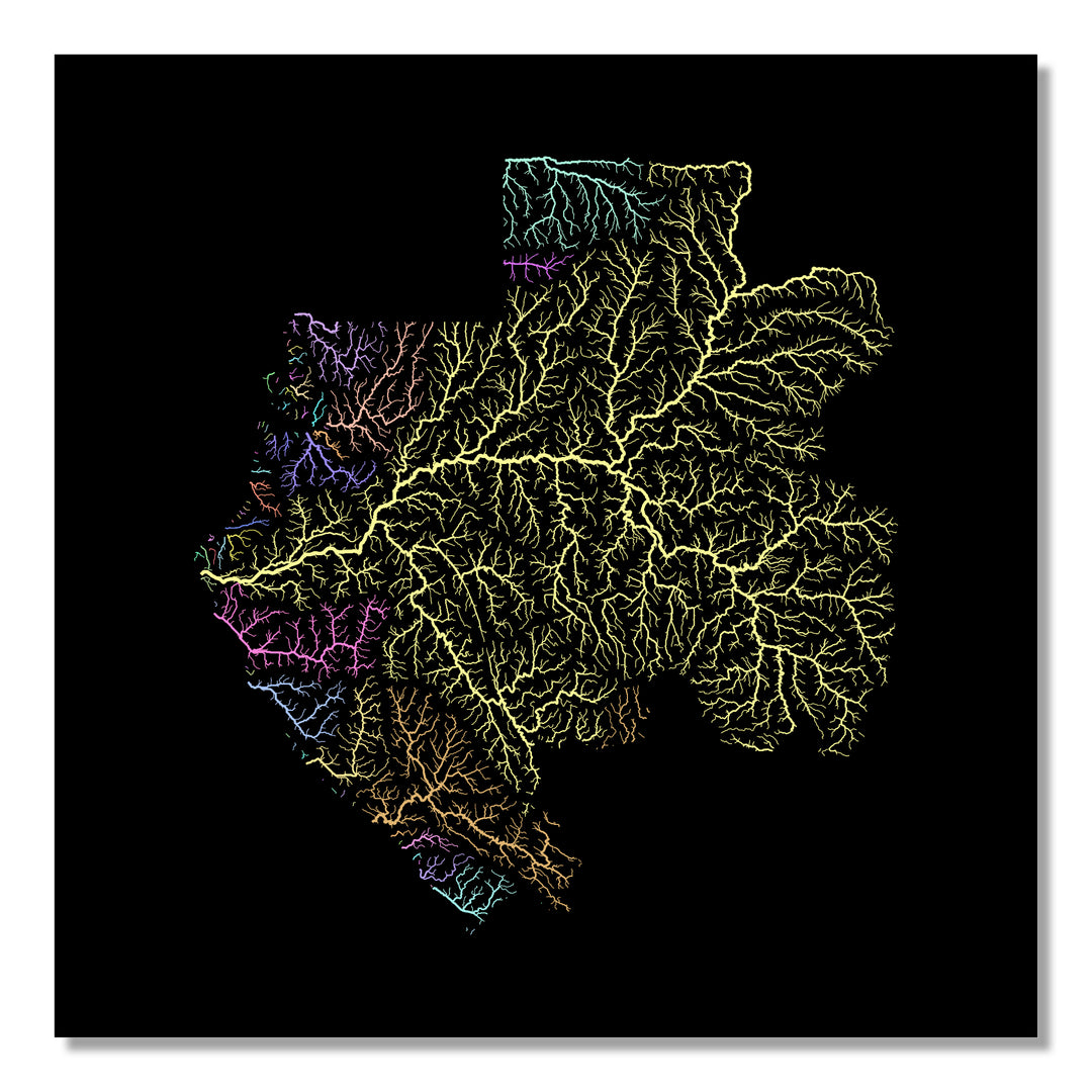Gabon - River basin map, pastel colours - Wall Art