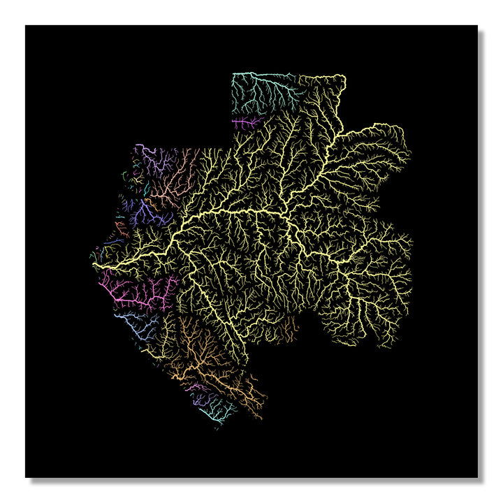 Gabon - River basin map, pastel colours - Wall Art
