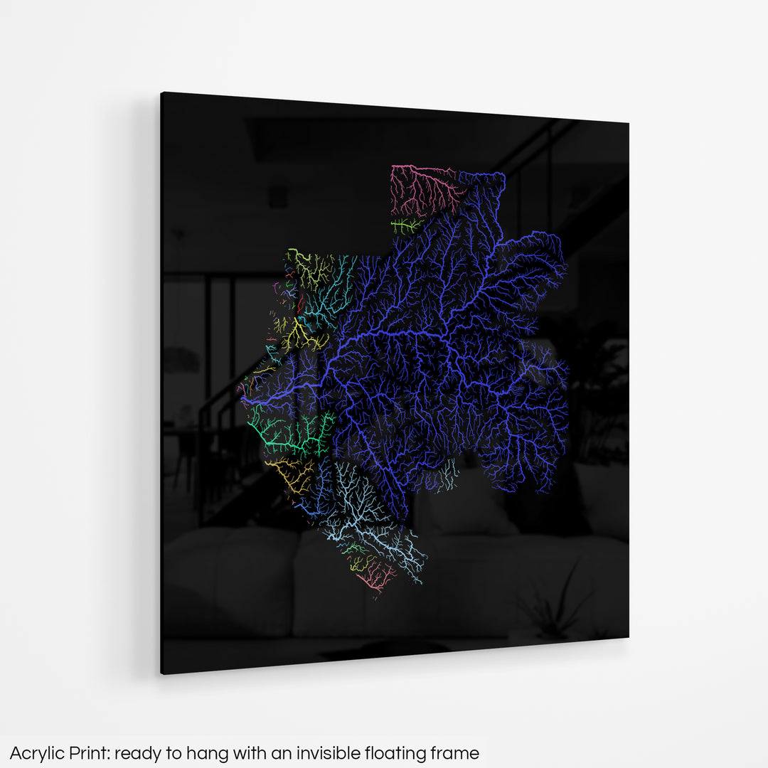 Gabon - River basin map, rainbow colours - Wall Art