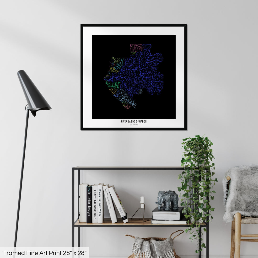 Gabon - River basin map, rainbow colours - Wall Art