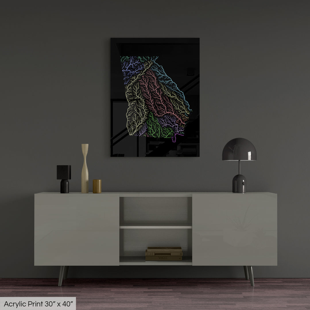 Georgia - River basin map, pastel colours - Wall Art
