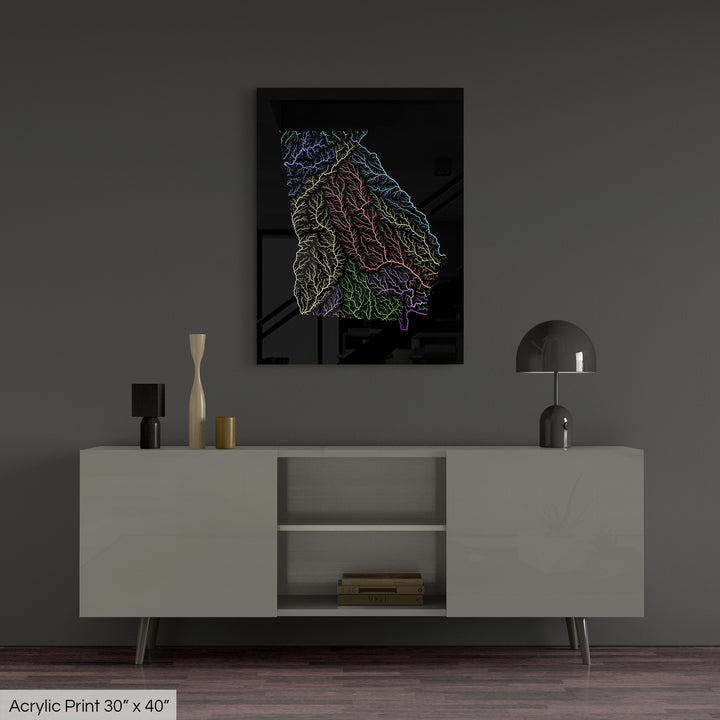 Georgia - River basin map, pastel colours - Wall Art