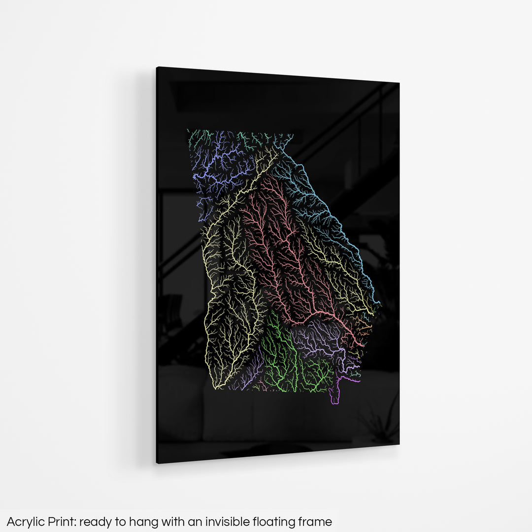 Georgia - River basin map, pastel colours - Wall Art
