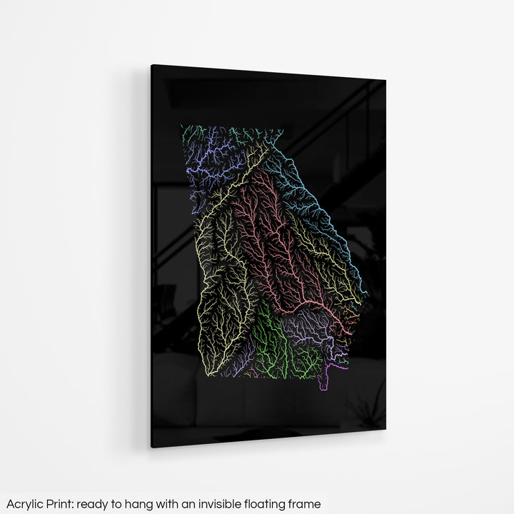 Georgia - River basin map, pastel colours - Wall Art