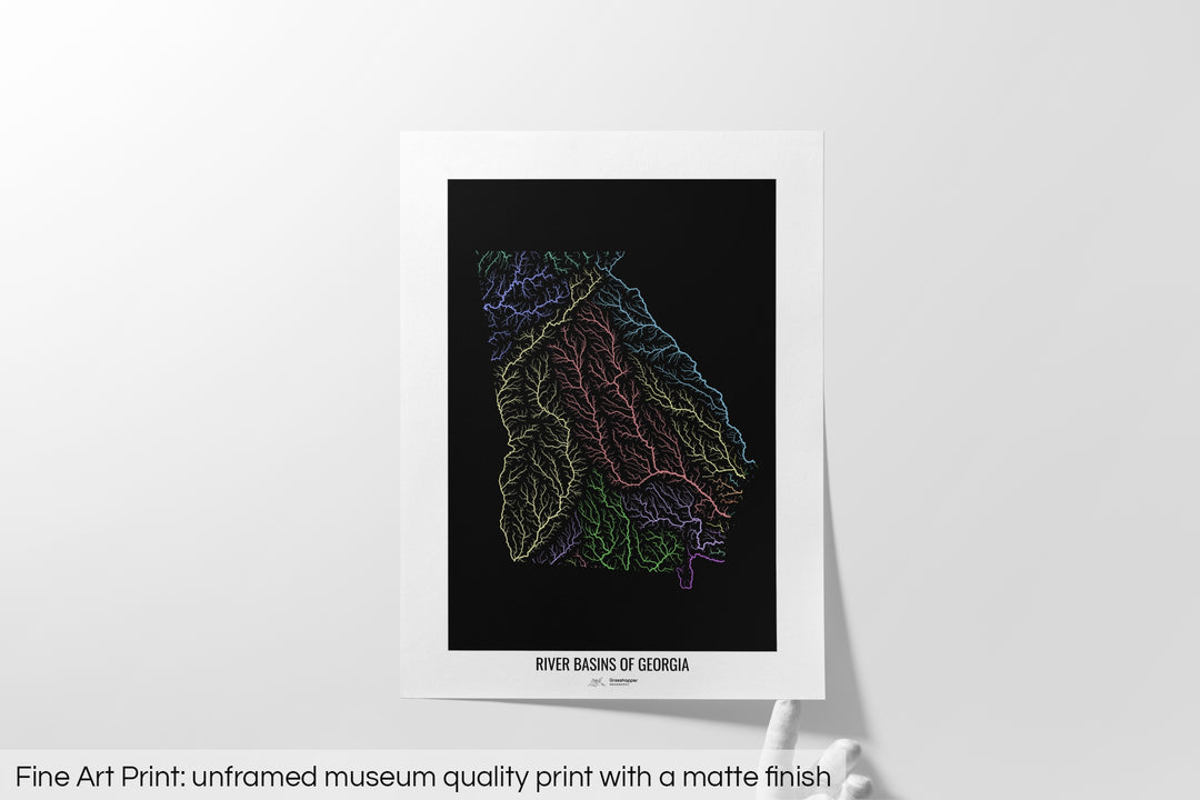 Georgia - River basin map, pastel colours - Wall Art