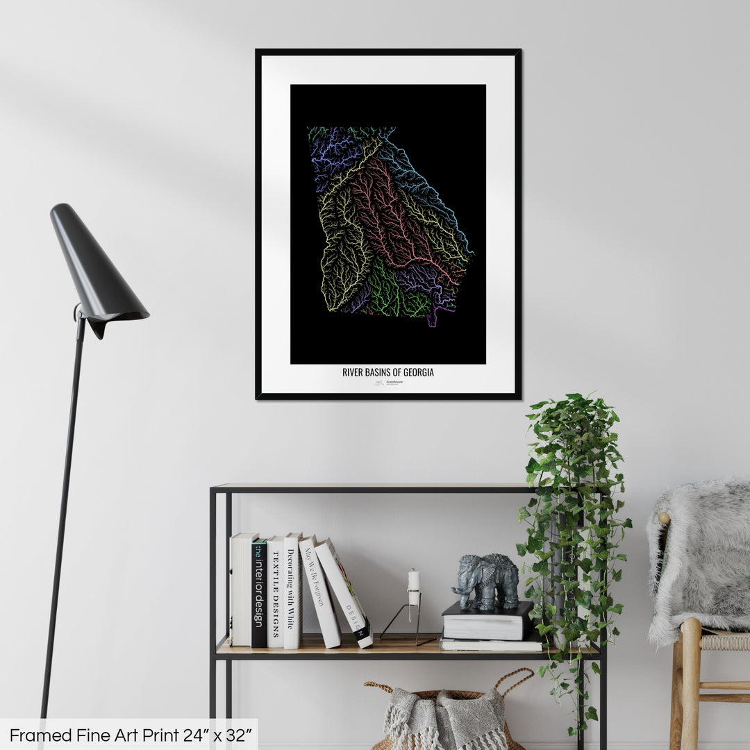 Georgia - River basin map, pastel colours - Wall Art