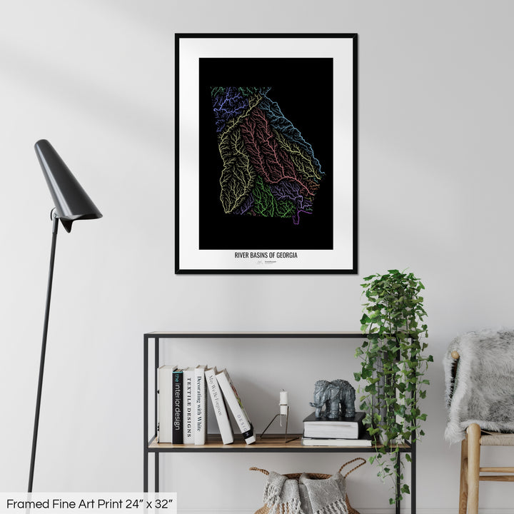 Georgia - River basin map, pastel colours - Wall Art
