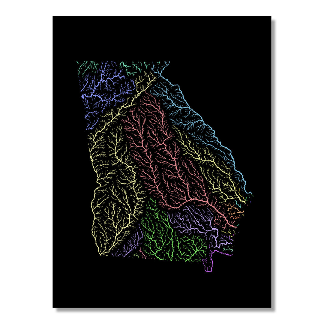 Georgia - River basin map, pastel colours - Wall Art