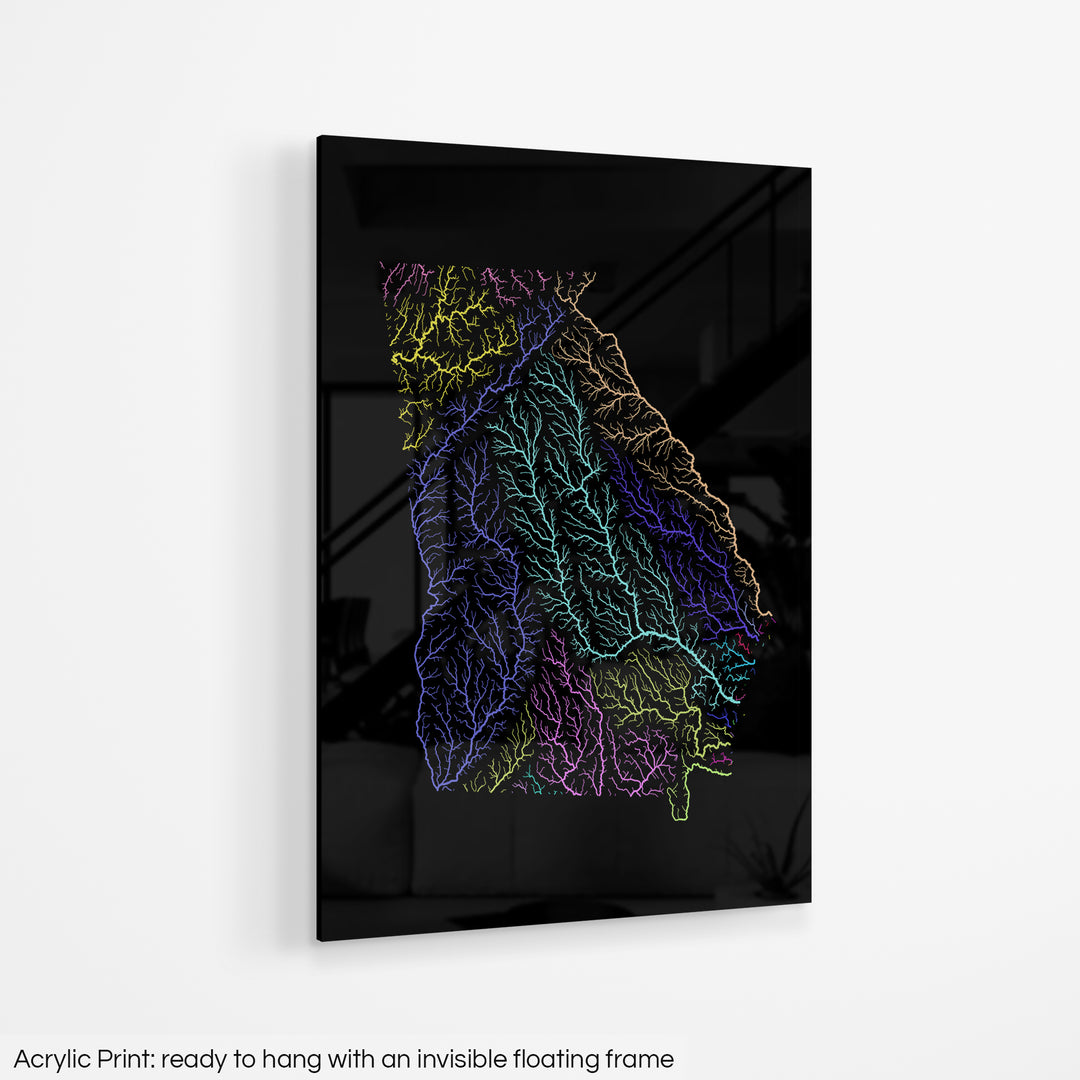 Georgia - River basin map, rainbow colours - Wall Art