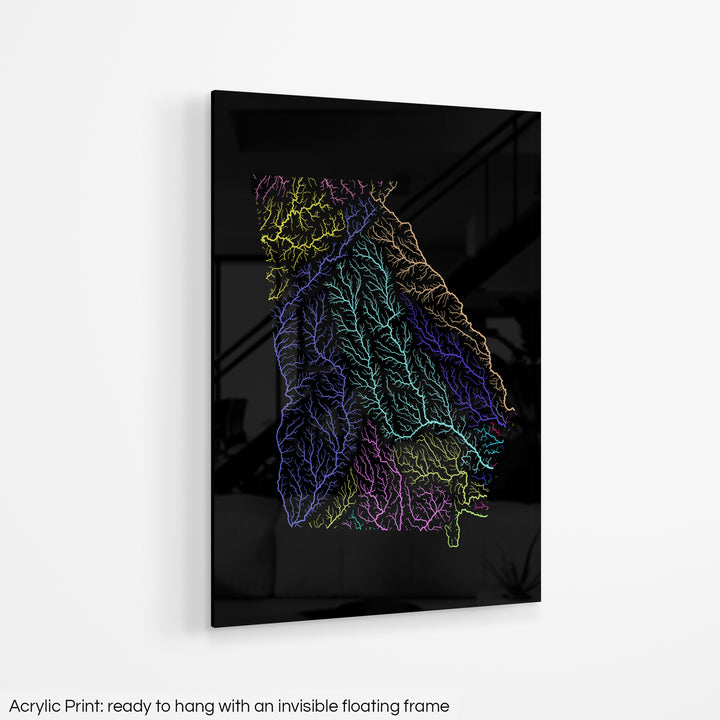 Georgia - River basin map, rainbow colours - Wall Art