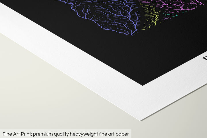 Georgia - River basin map, rainbow colours - Wall Art