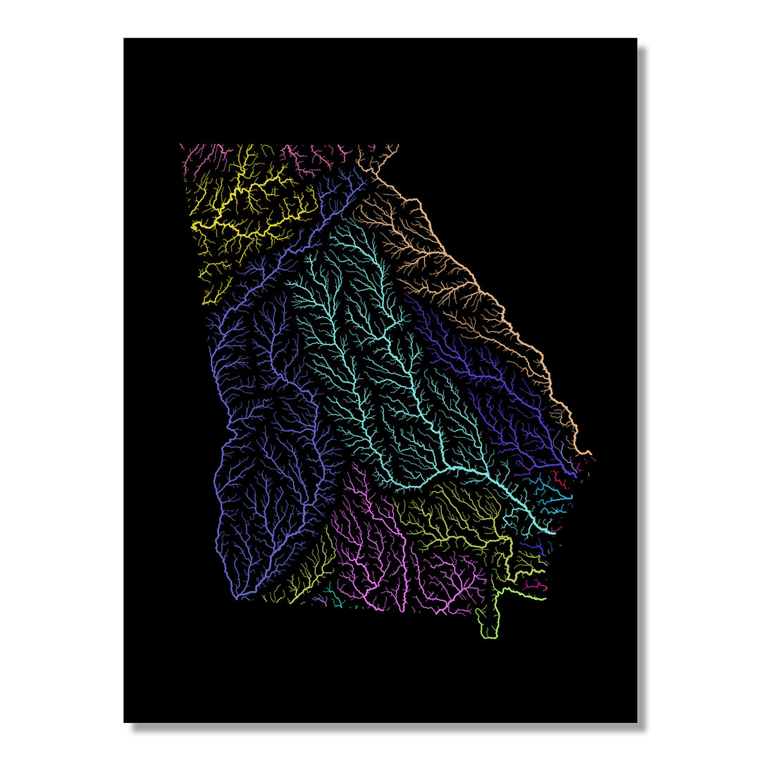 Georgia - River basin map, rainbow colours - Wall Art
