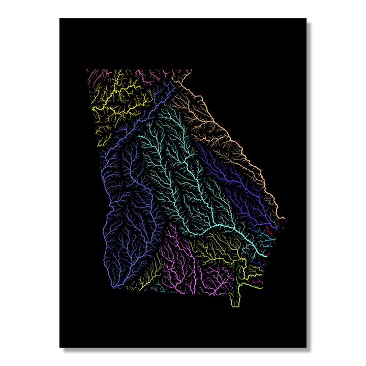 Georgia - River basin map, rainbow colours - Wall Art