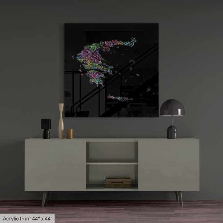 Greece - River basin map, pastel colours - Wall Art