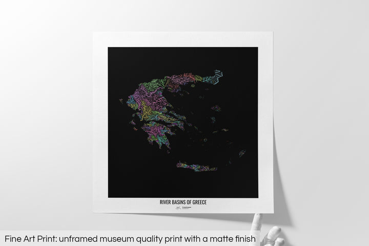 Greece - River basin map, pastel colours - Wall Art