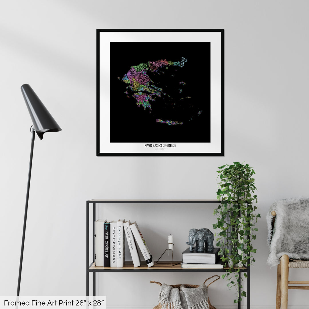 Greece - River basin map, pastel colours - Wall Art
