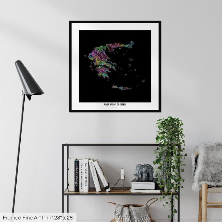 Greece - River basin map, pastel colours - Wall Art