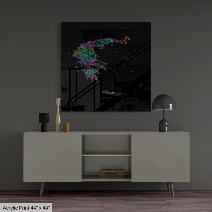 Greece - River basin map, rainbow colours - Wall Art