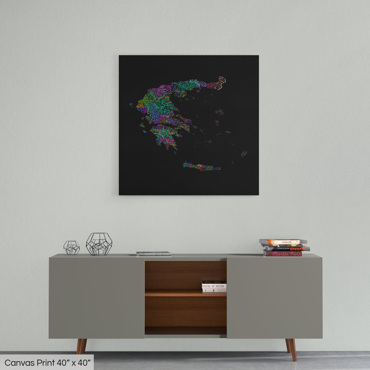 Greece - River basin map, rainbow colours - Wall Art