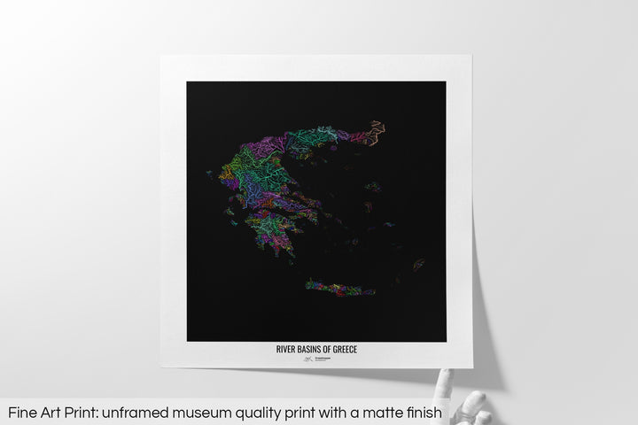 Greece - River basin map, rainbow colours - Wall Art