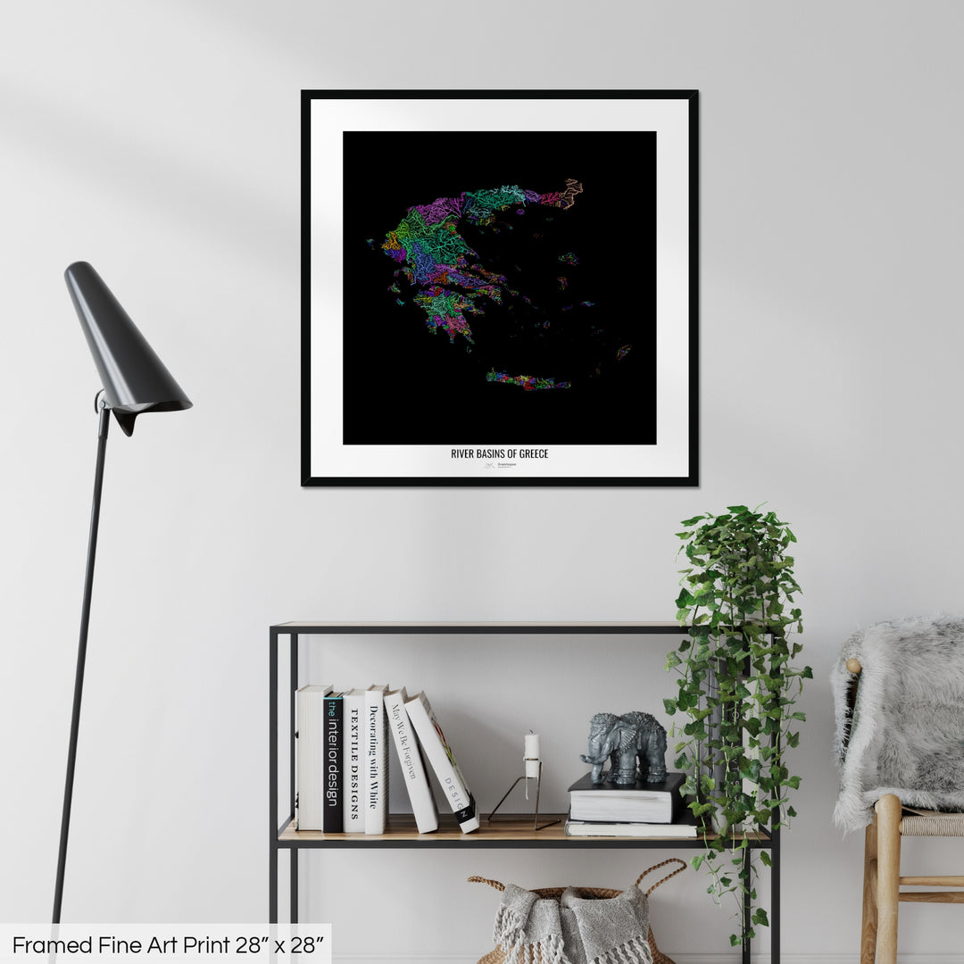Greece - River basin map, rainbow colours - Wall Art