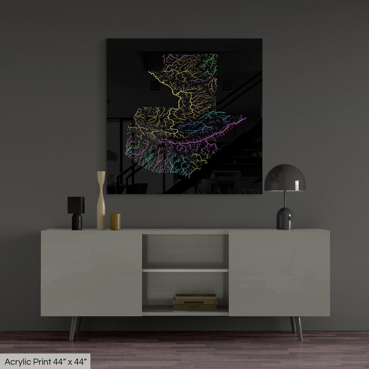 Guatemala - River basin map, pastel colours - Wall Art