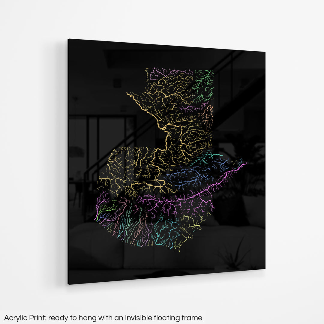 Guatemala - River basin map, pastel colours - Wall Art