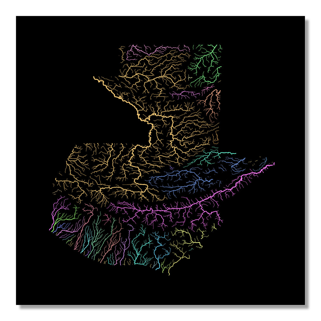 Guatemala - River basin map, pastel colours - Wall Art