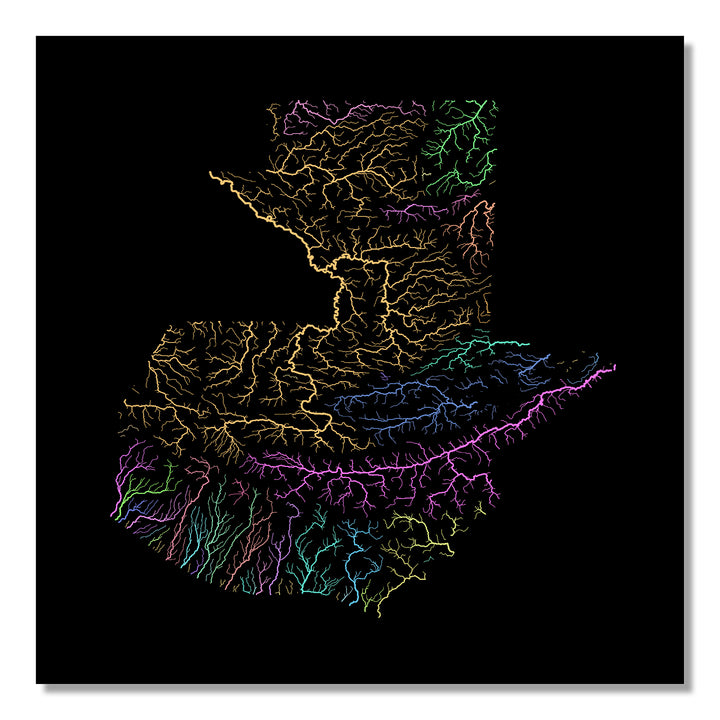 Guatemala - River basin map, pastel colours - Wall Art