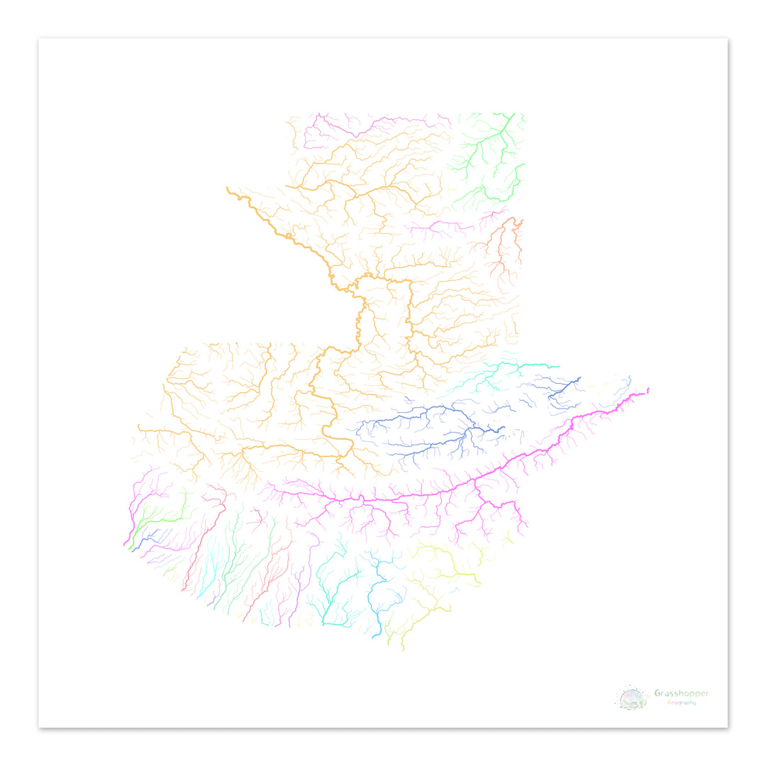 Guatemala - River basin map, pastel on white - Fine Art Print