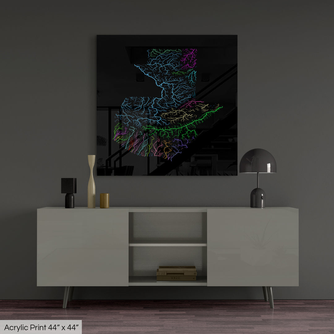 Guatemala - River basin map, rainbow colours - Wall Art