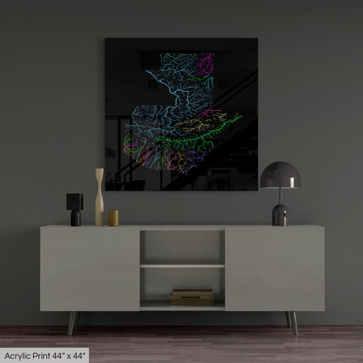Guatemala - River basin map, rainbow colours - Wall Art