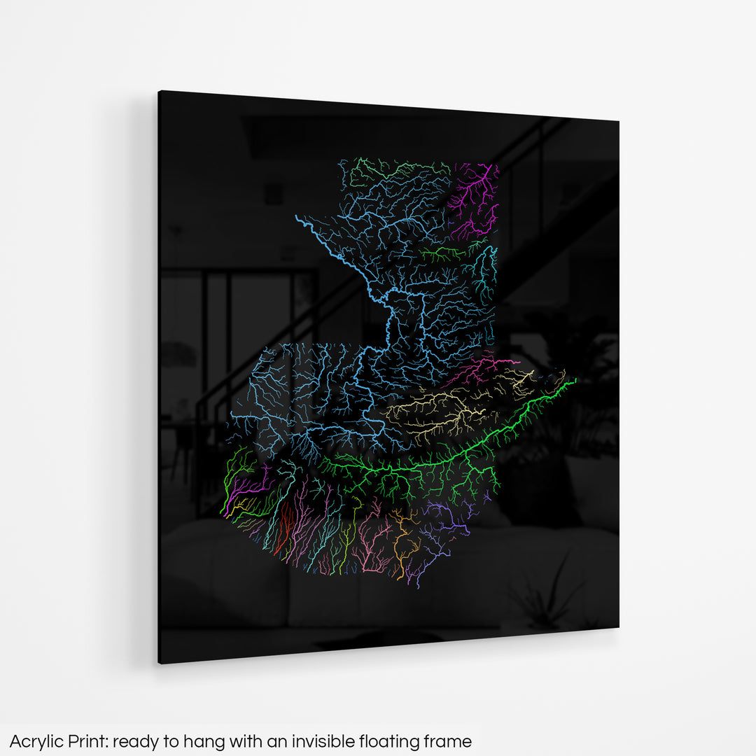 Guatemala - River basin map, rainbow colours - Wall Art