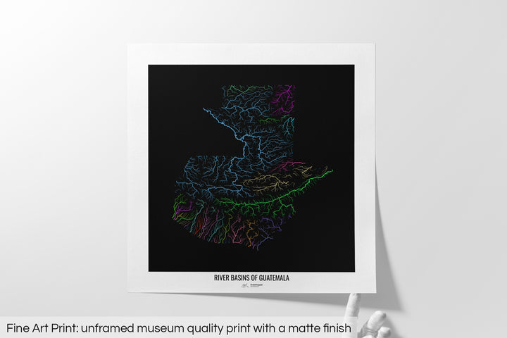 Guatemala - River basin map, rainbow colours - Wall Art