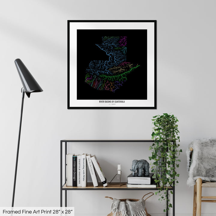 Guatemala - River basin map, rainbow colours - Wall Art