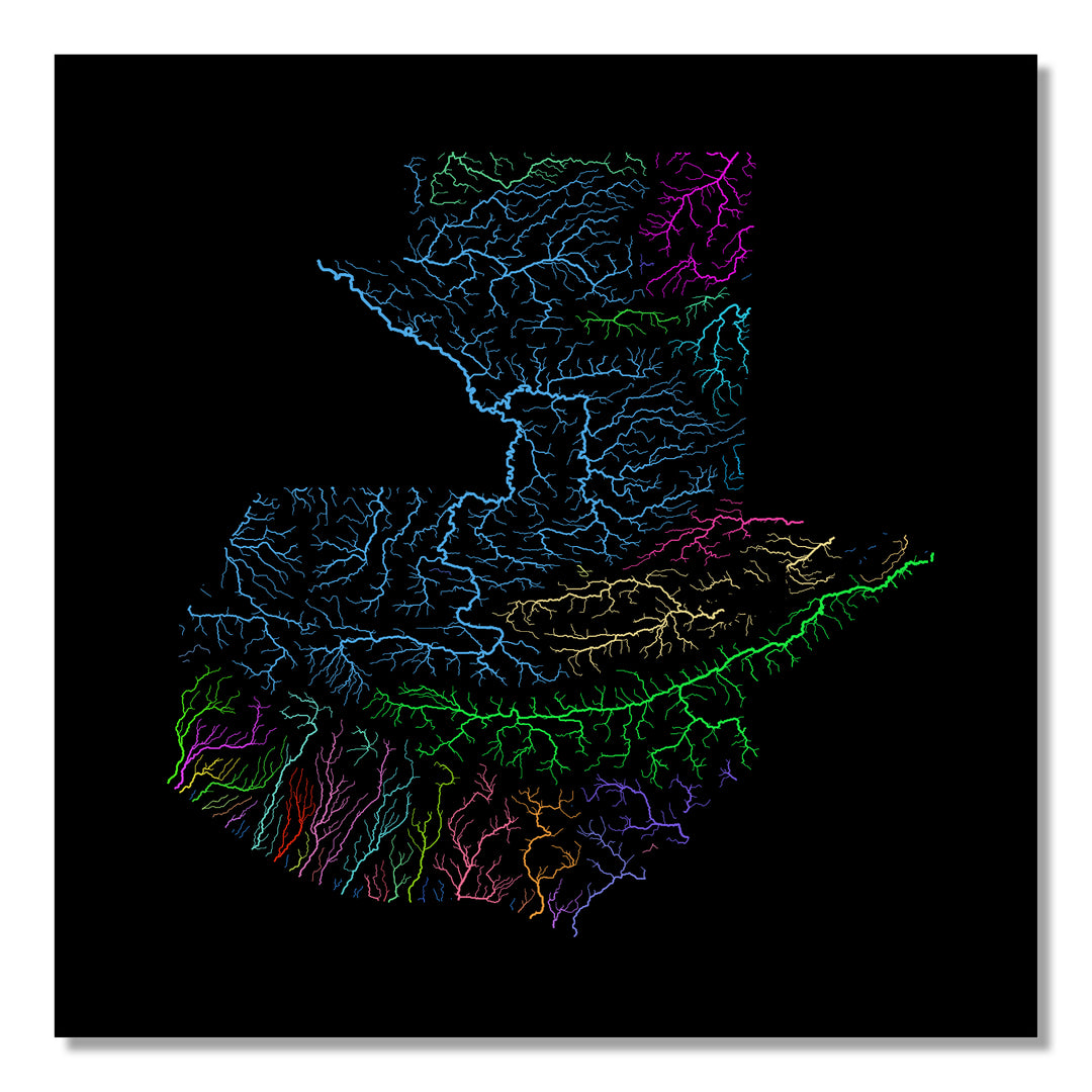 Guatemala - River basin map, rainbow colours - Wall Art
