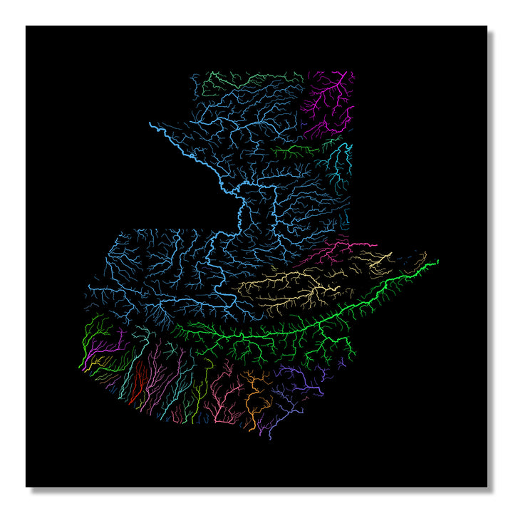 Guatemala - River basin map, rainbow colours - Wall Art