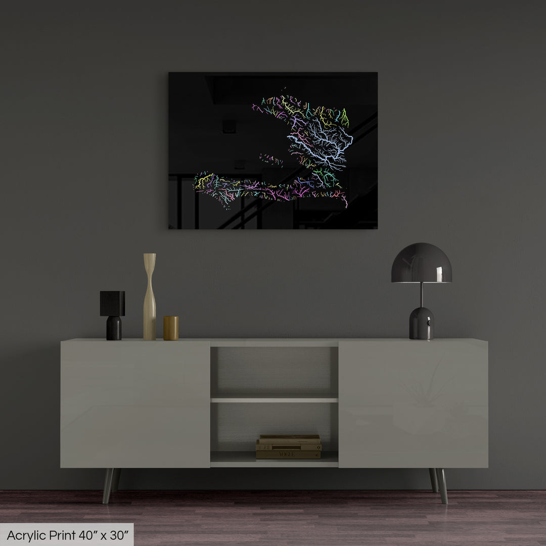 Haiti - River basin map, pastel colours - Wall Art