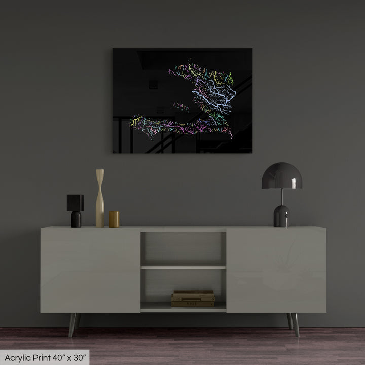 Haiti - River basin map, pastel colours - Wall Art