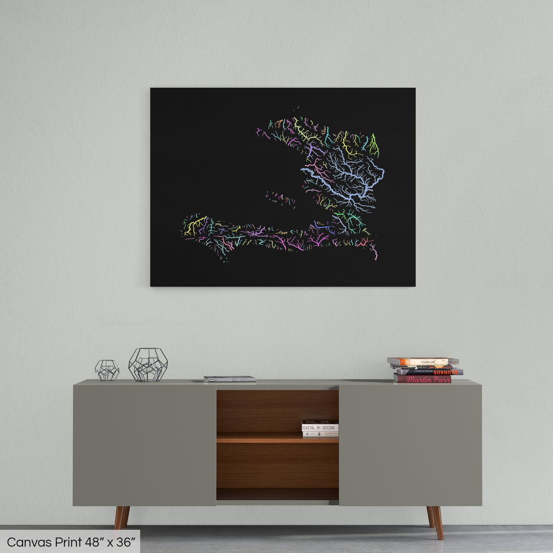 Haiti - River basin map, pastel colours - Wall Art