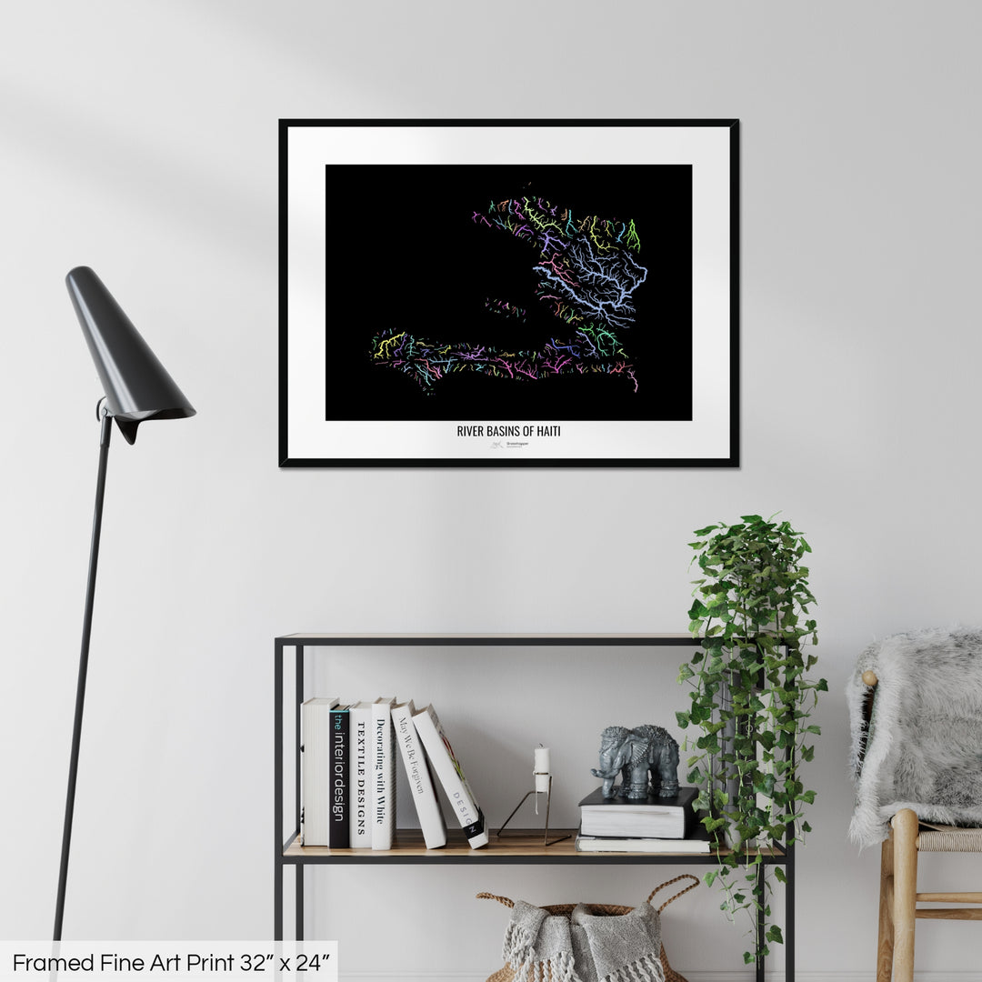 Haiti - River basin map, pastel colours - Wall Art