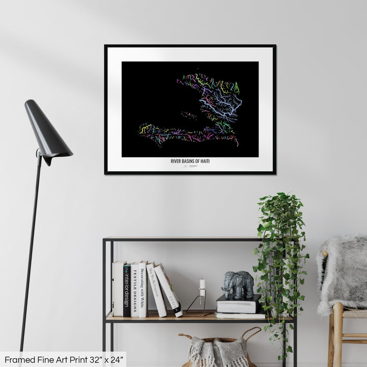Haiti - River basin map, pastel colours - Wall Art