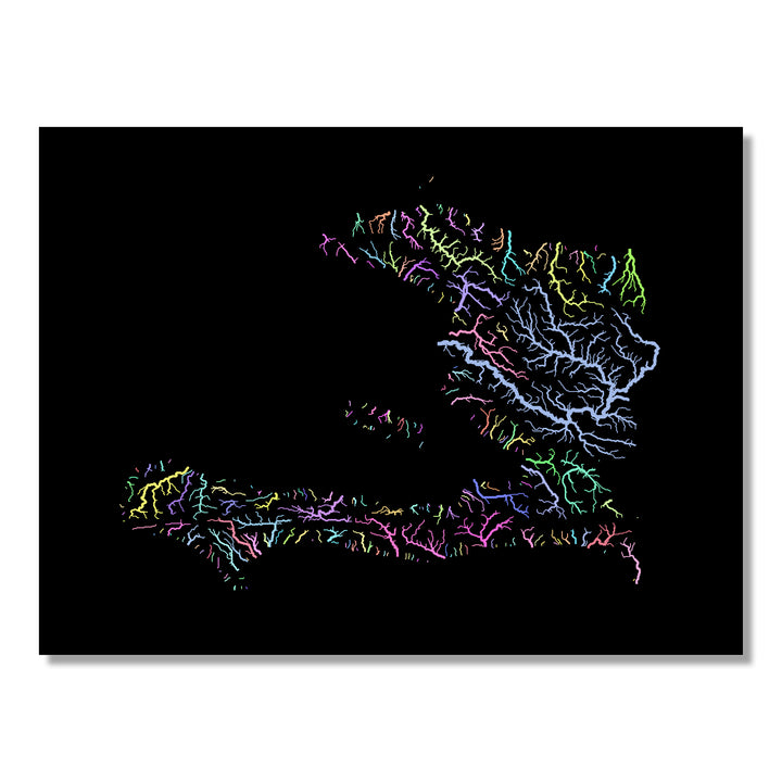 Haiti - River basin map, pastel colours - Wall Art