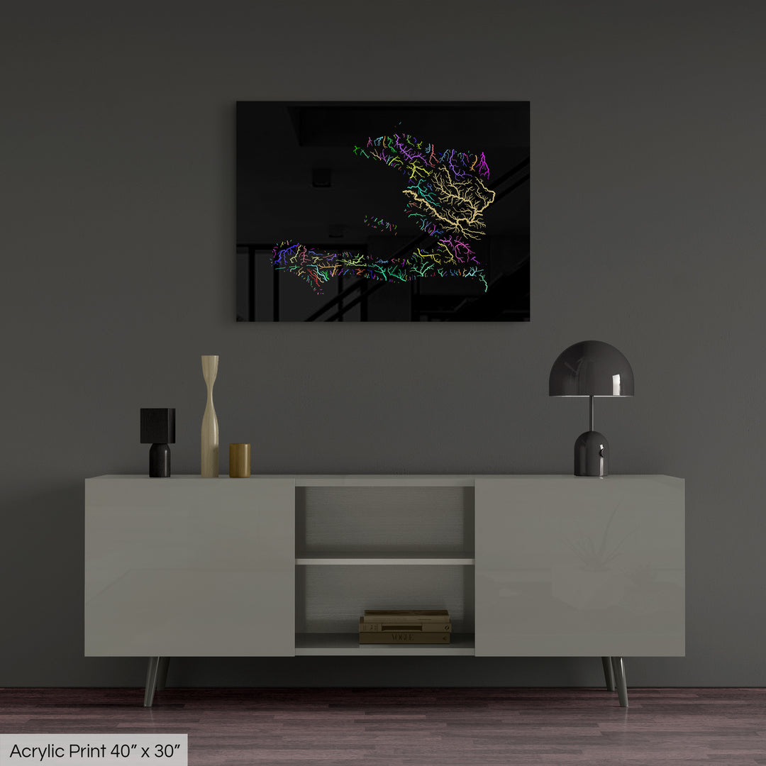 Haiti - River basin map, rainbow colours - Wall Art