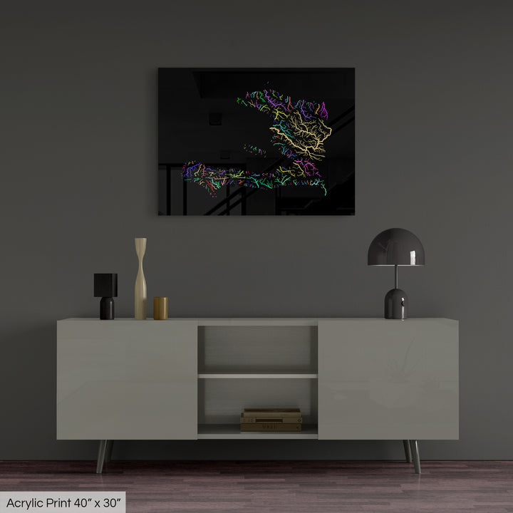 Haiti - River basin map, rainbow colours - Wall Art